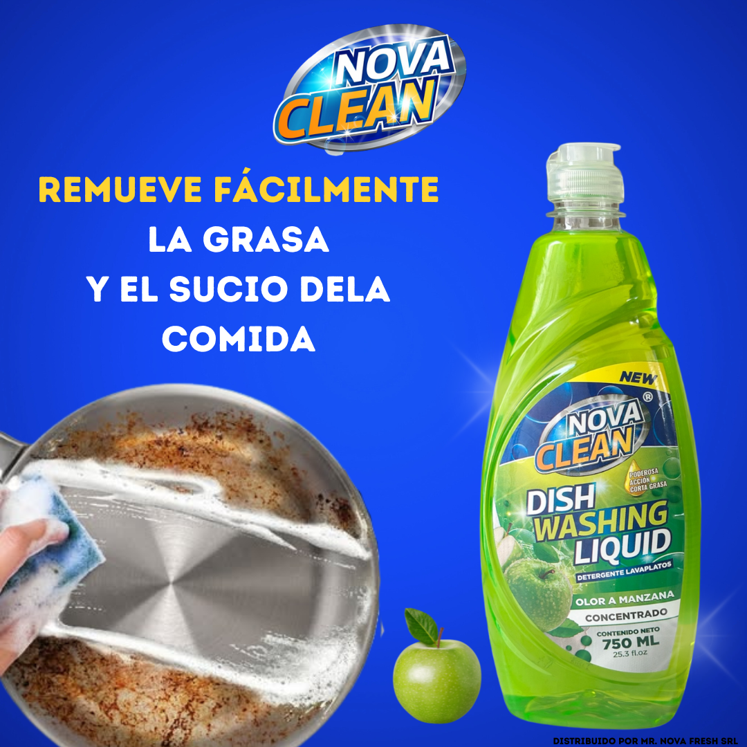 Nova Clean – Lavaplatos Manzana Verde (750 ml / 25.3 oz)