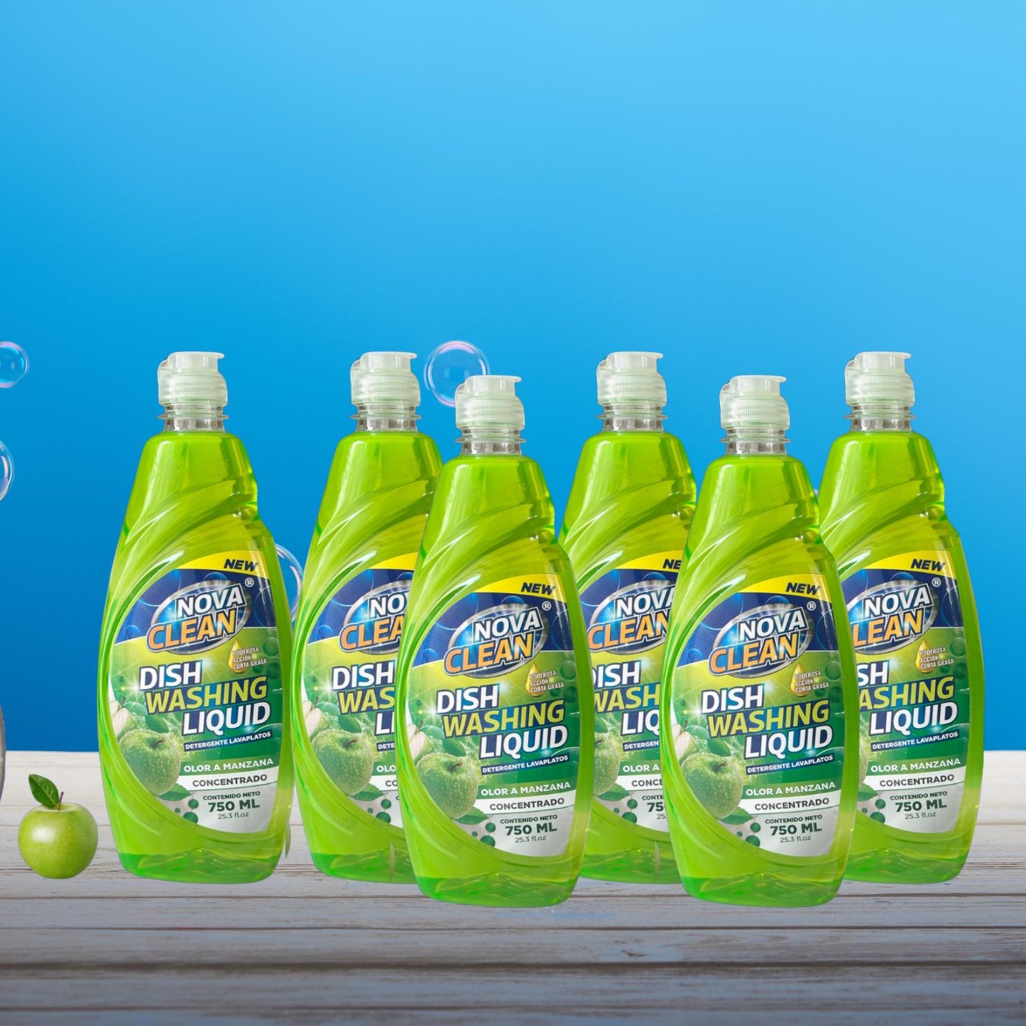 Combo de 6 Nova Clean – Lavaplatos Manzana Verde (750 ml / 25.3 oz)